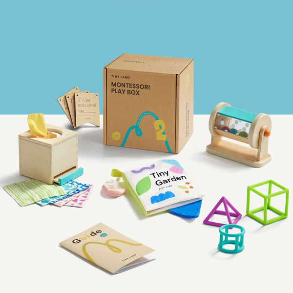 Tiny Land® Montessori Sensory Beginnings Baby Set for infants 0-6 months, showcasing engaging textures and colors.