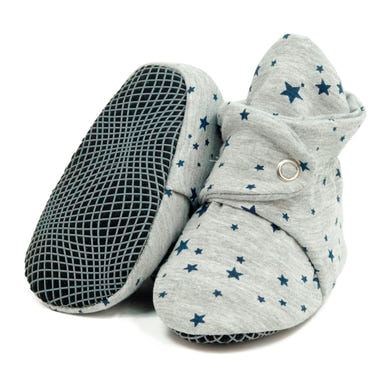 Organic Cotton Baby Booties, Non-Slip Sole, Cotton Newborn Booties Home Nursery Shoes, Star Gray