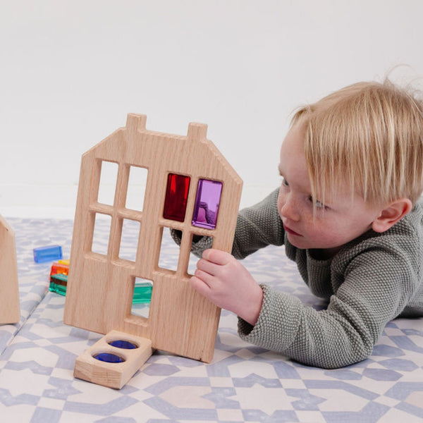 Blue tile vegan leather play mat at angle 11, perfect for baby playtime and stylish home decor.