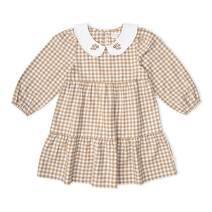 Organic Collar Tiered Dress - Oat Gingham