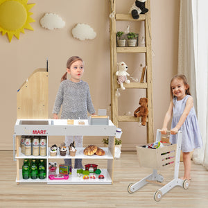 Kids Grocery Store Playset Wooden Pretend Play Supermarket with Shopping Cart