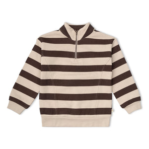Organic Fleece Half Zip Sweatshirt - Mocha Stripe