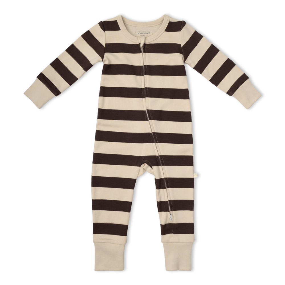 Organic 2-Way Zip Romper - Mocha Stripe