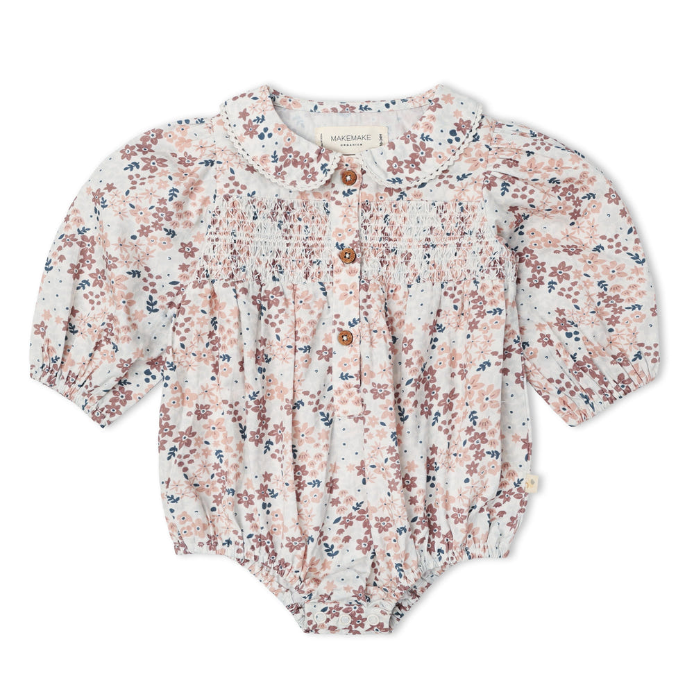 Organic Smocked Long Sleeve Bubble Romper - Wild Sprig
