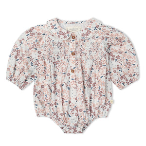 Organic Smocked Long Sleeve Bubble Romper - Wild Sprig