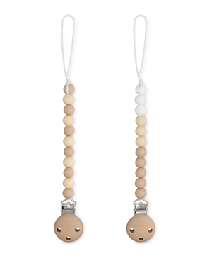 Pacifier Clips in Beige, Light Beige, & White, 2 Pack