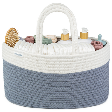 Rope Diaper Caddy in Pacific Blue for stylish baby organization and storage.