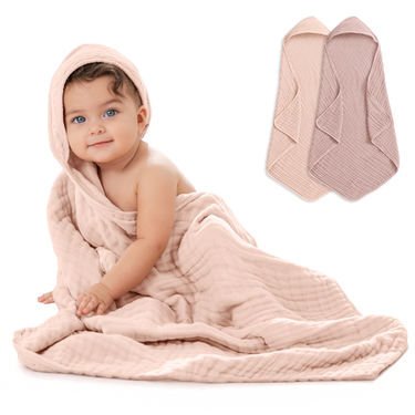 Baby Hooded Towels in Mauve & Blush