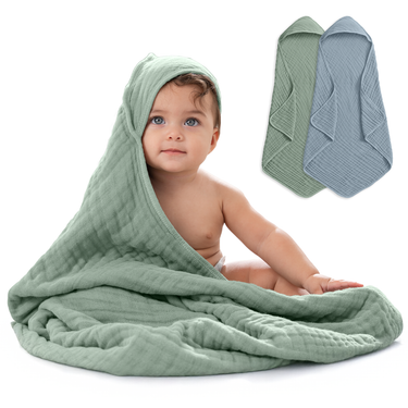Baby Hooded Towels in Pacific Blue & Fern
