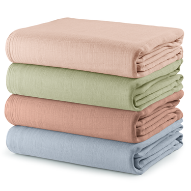 Muslin Swaddle Blankets in Pacific, Cedar, Sage, Blush, 4 Pack
