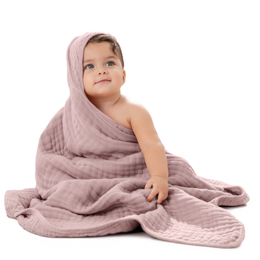Mauve baby hooded towels, soft and cozy, perfect for bath time and keeping little ones warm.