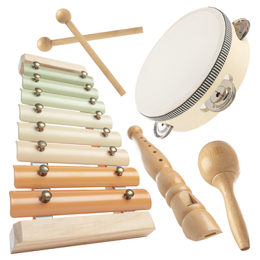 4-piece kids musical instruments set for toddlers, perfect for early learning and sensory play.