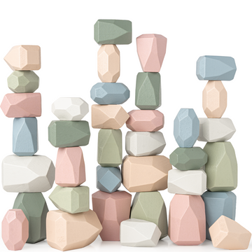 Comfy Cubs Stacking Blocks 36 Wooden Colorful Rocks