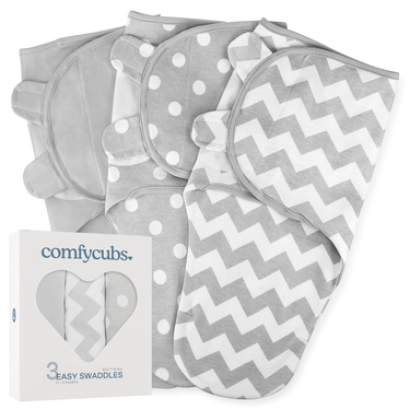 Easy Swaddle Blankets in Grey, Pack of 3 - Soft, breathable swaddles for comfortable baby sleep.