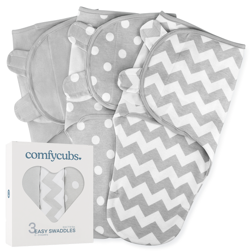 Easy Swaddle Blankets in Grey, Pack of 3 - Soft, breathable swaddles for comfortable baby sleep.