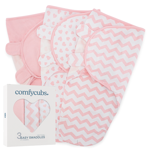 Easy Swaddle Blankets in Pink, Pack of 3 - Soft, cozy swaddles for your baby’s comfort and security.
