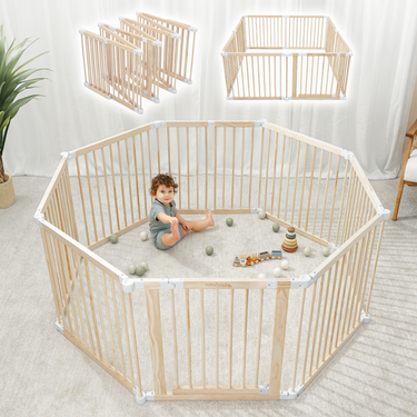 Playpen for Toddler and Babies in Natural Wood