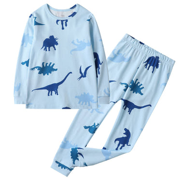 100% Organic Cotton Blue Dinosaur Toddler Pajama Set - Soft, comfy sleepsuit for kids.