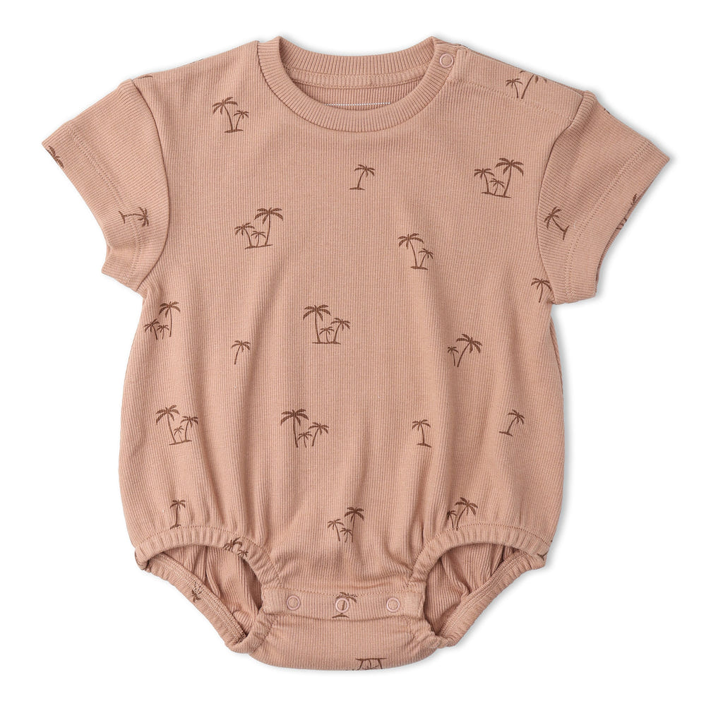 Organic Short Sleeve Bubble Romper - Island Palm