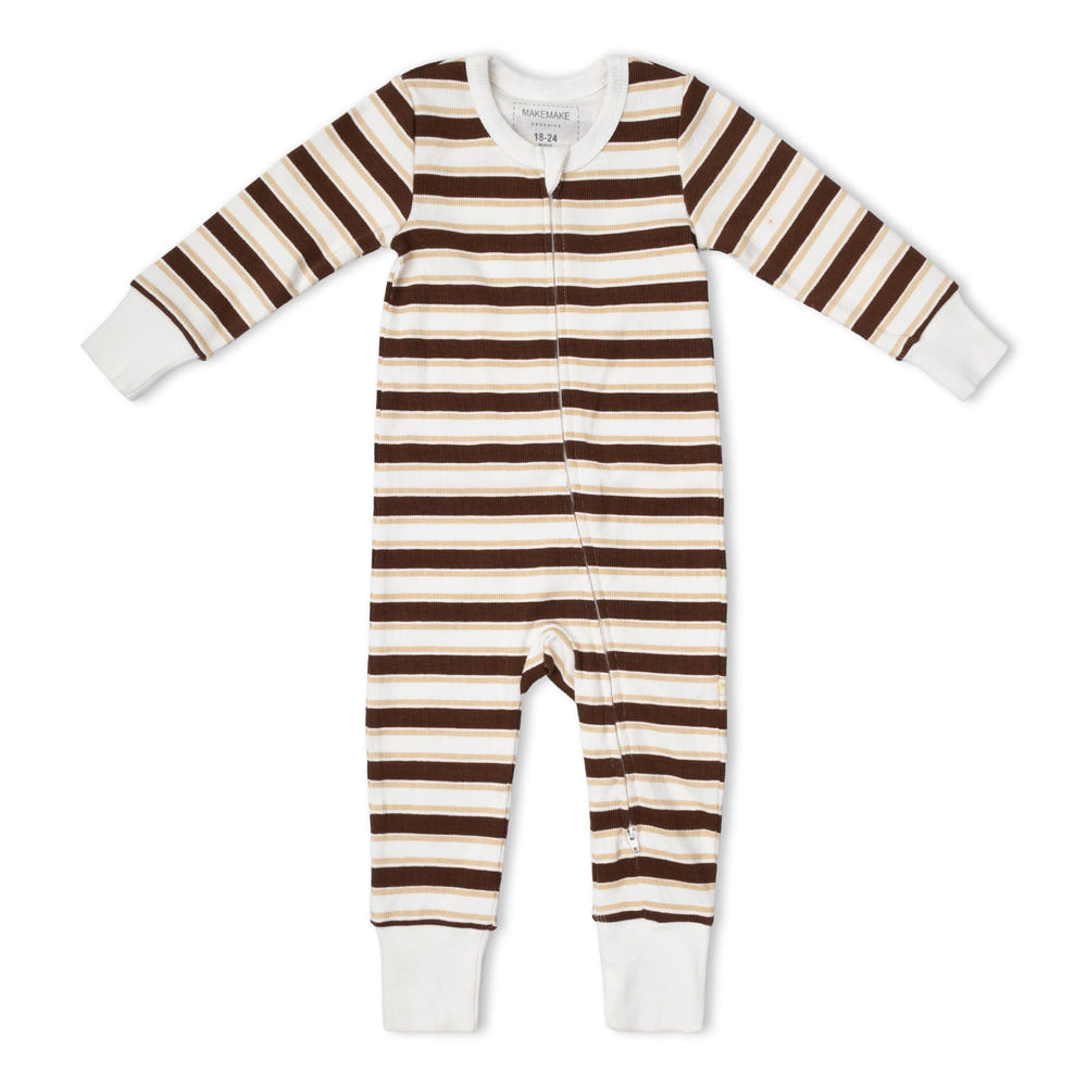 Organic 2-Way Zip Romper - Cocoa Stripe
