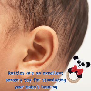 Baby Rattle in High-Contrast Black, White, Red (Beechwood)