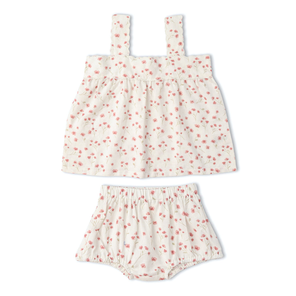 Organic Scalloped Top & Bloomers Set - Pink  Bloom
