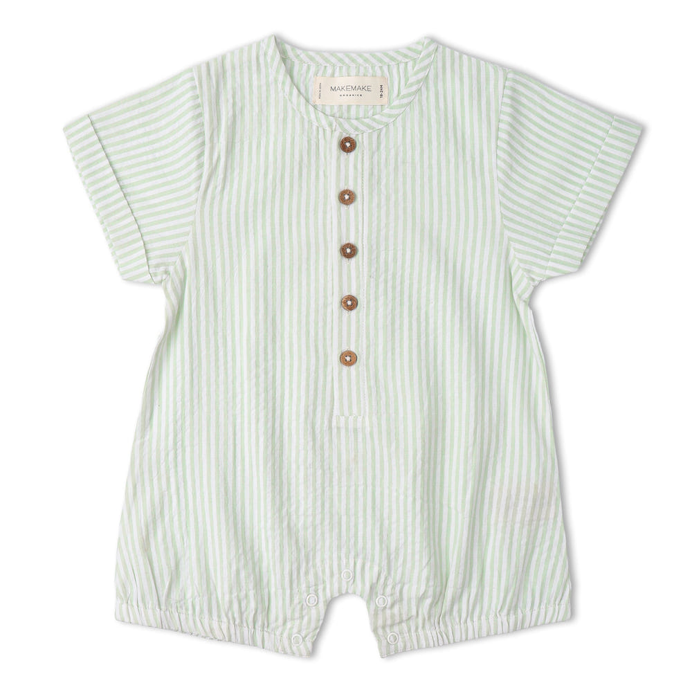 Organic Short Bubble Romper - Basil Stripes
