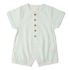 Organic Short Bubble Romper - Basil Stripes
