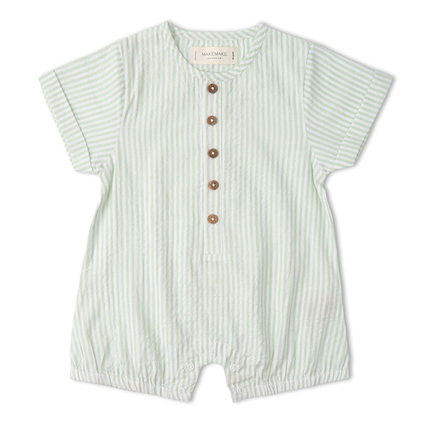 Organic Short Bubble Romper - Basil Stripes