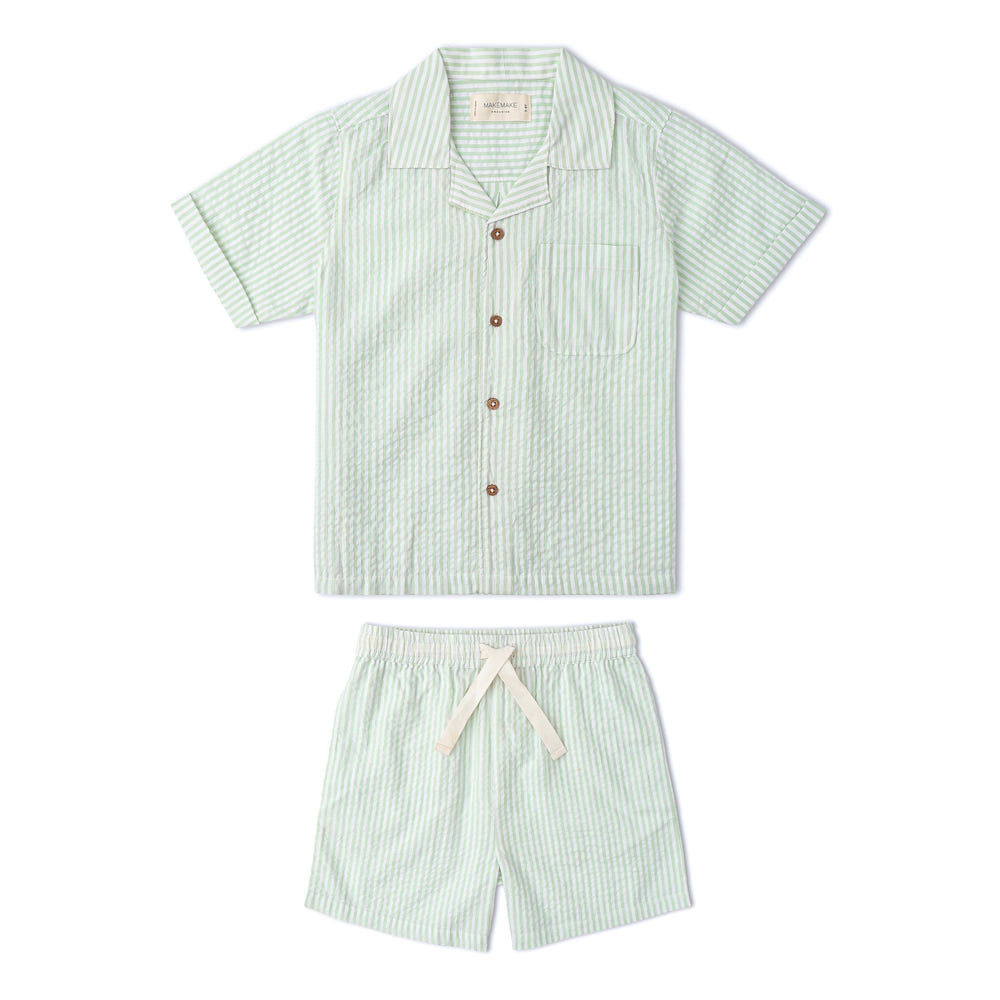 Organic Shirt & Shorts Set - Basil Stripes