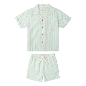 Organic Shirt & Shorts Set - Basil Stripes