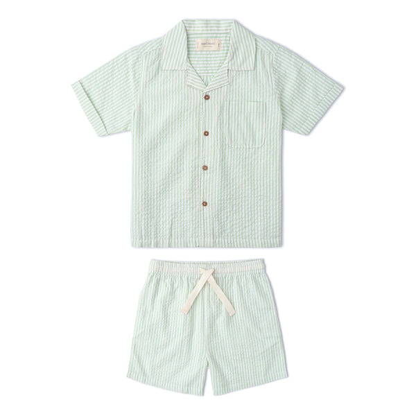Organic Shirt & Shorts Set - Basil Stripes