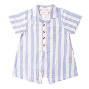 Organic Collared Romper - Blue Stripes