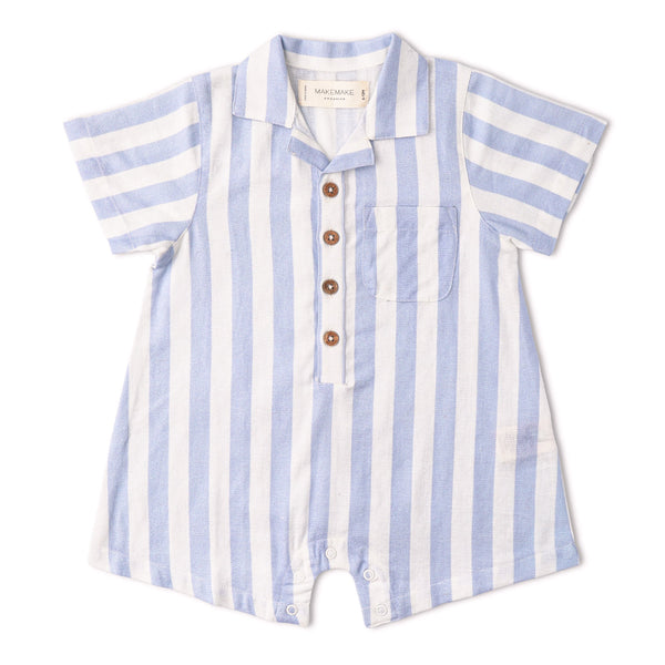 Organic Collared Romper - Blue Stripes