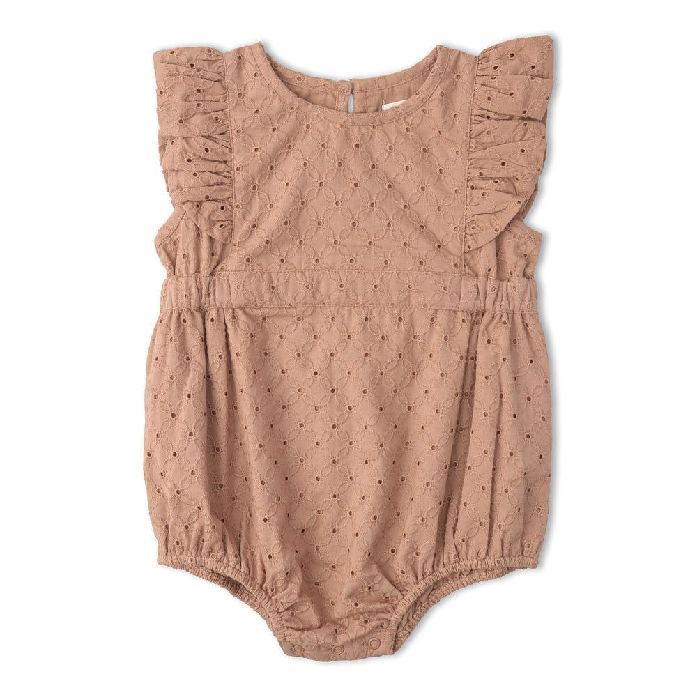 Organic Eyelet Flutter Romper - Clay Eyelet