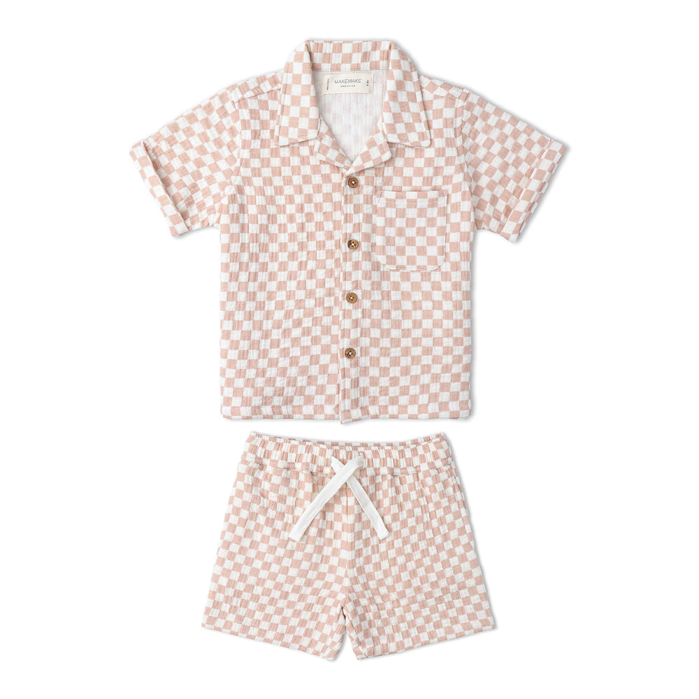 Organic Shirt & Shorts Set - Brick Checks