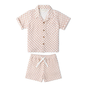 Organic Shirt & Shorts Set - Brick Checks