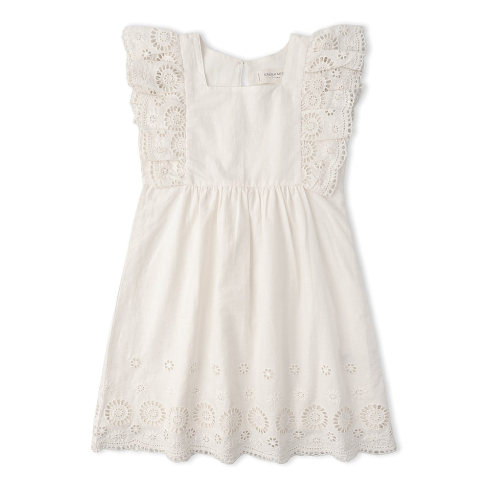 Organic Eyelet Flutter Dress - Ivory Eyelet