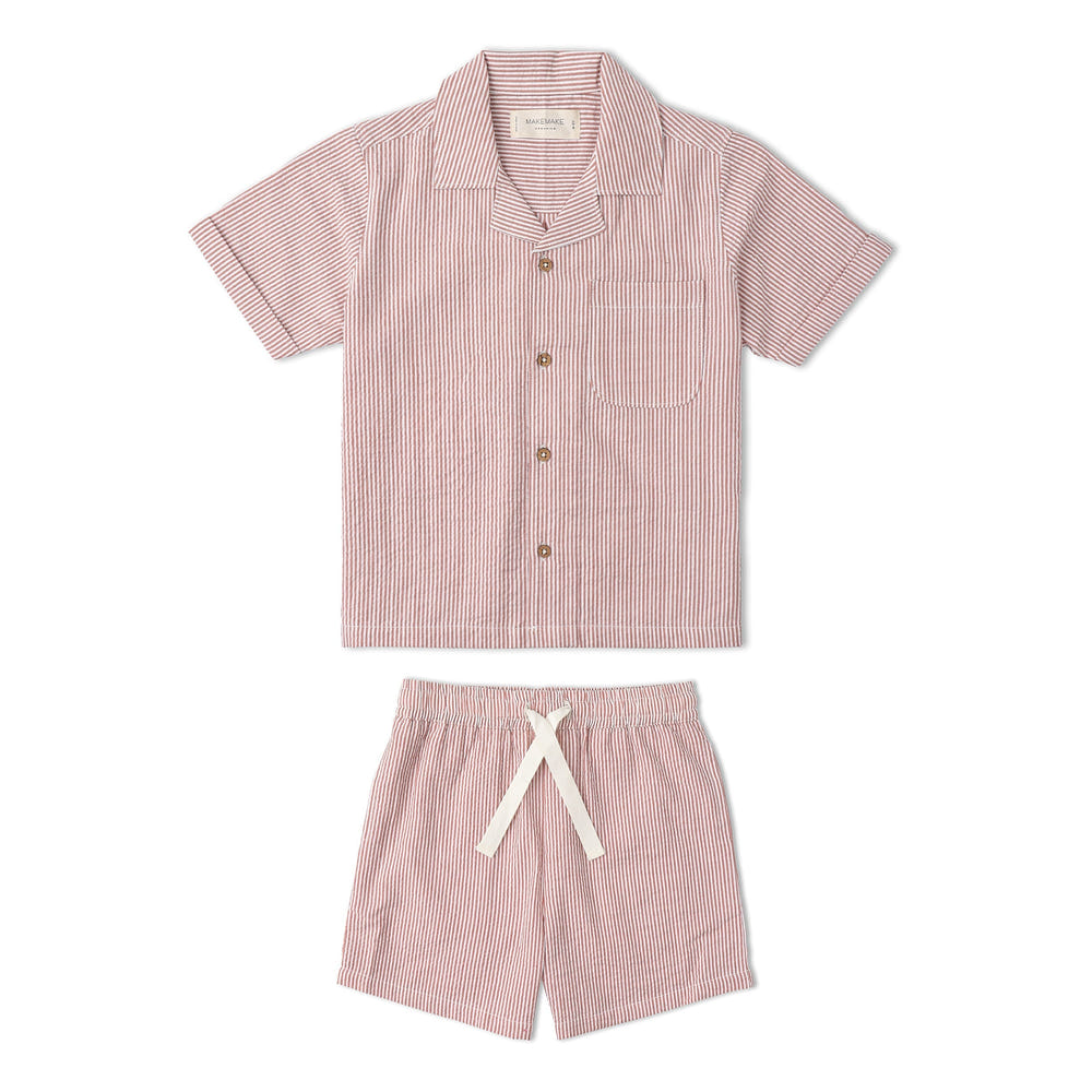 Organic Shirt & Shorts Set - Coral Stripes