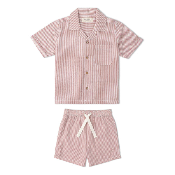 Organic Shirt & Shorts Set - Coral Stripes