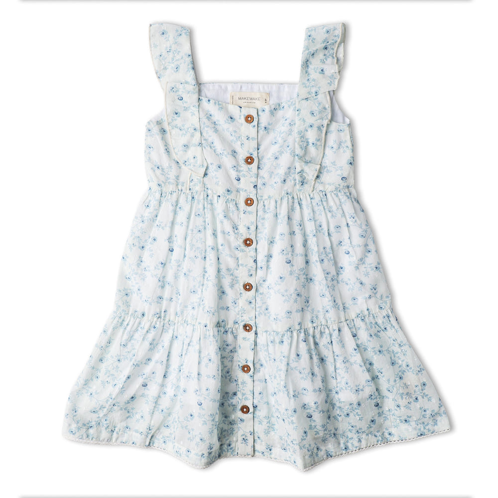 Organic Flutter Buttoned Tiered Dress - Ivy Floral