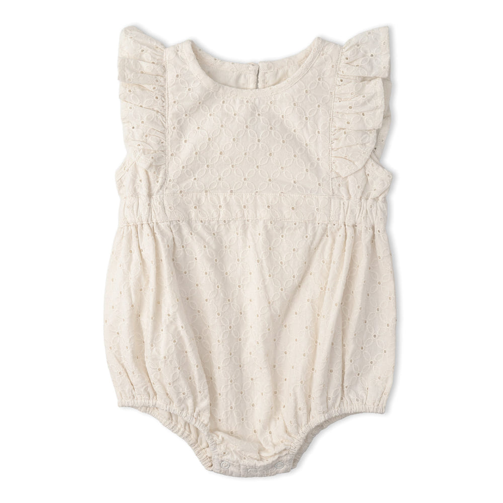 Organic Eyelet Flutter Romper- Ivory Eyelet