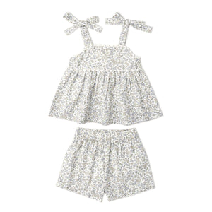 Organic Tie Up Top & Shorts Set - Tulle Floral