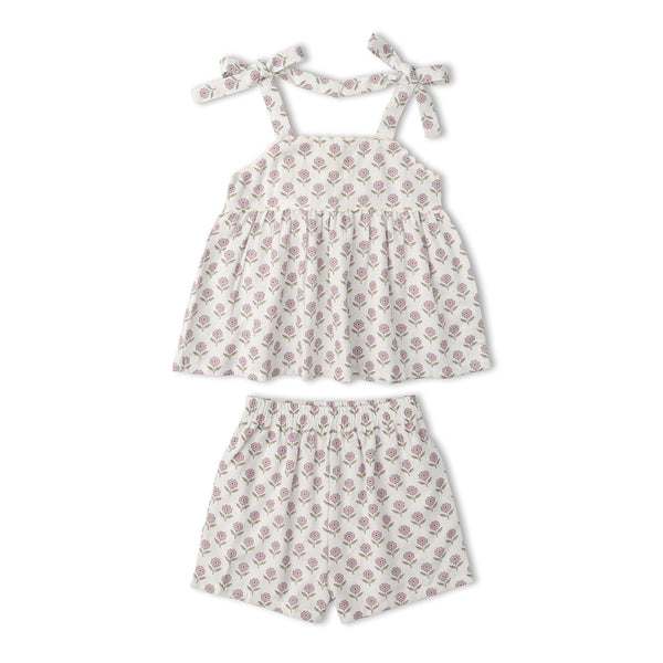 Organic Tie Up Top & Shorts Set - Lavender