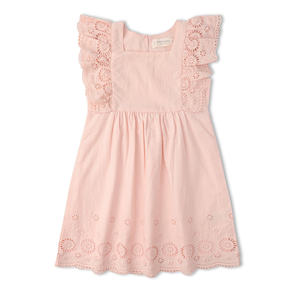 Organic Eyelet Flutter Dress - Blush Eyelet