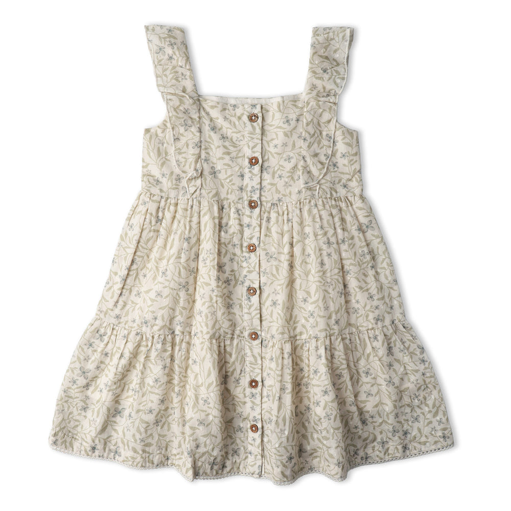 Organic Flutter Buttoned Tiered Dress - Bluebelle
