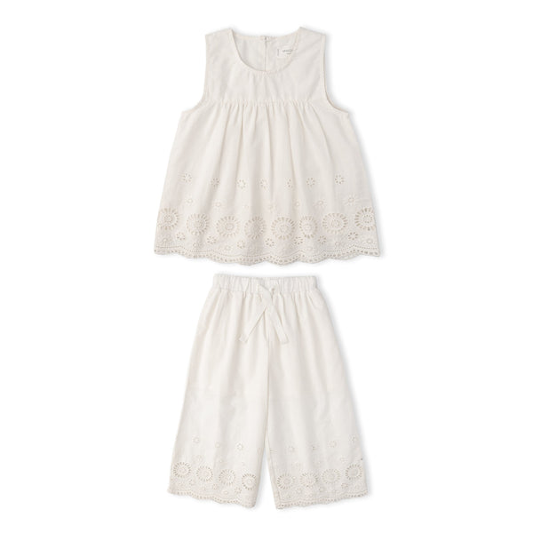 Organic Eyelet Top And Pant Set - Ivory Eyelet