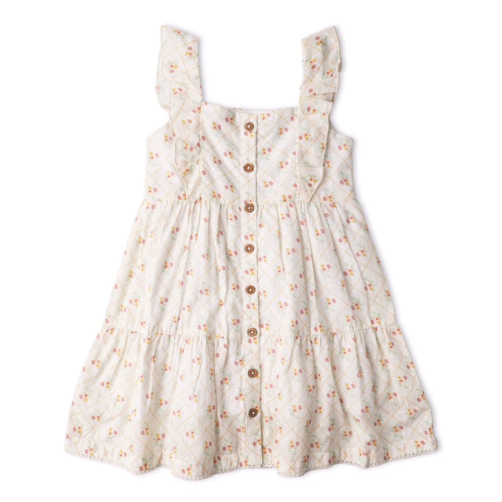 Organic Flutter Buttoned Tiered Dress - Spring Weave