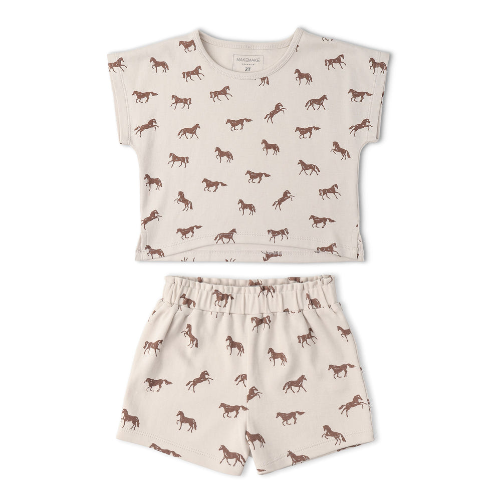 Organic Drop Shoulder Tee & Shorts Set - Horses