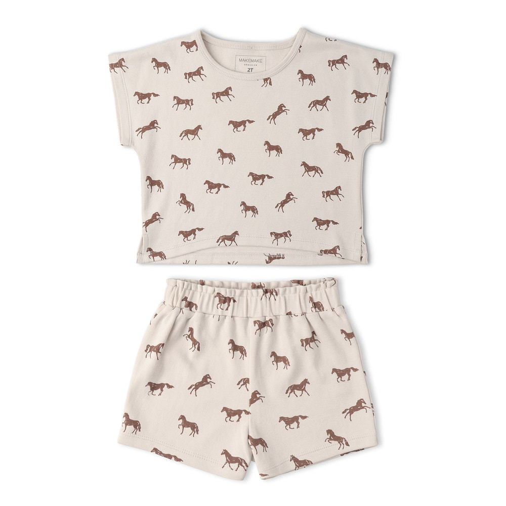 Organic Drop Shoulder Tee & Shorts Set - Horses